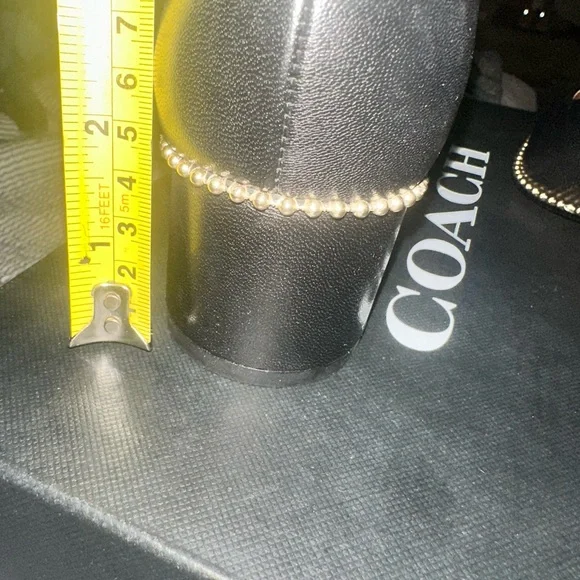 Coach Willa Black Leather Low Block Heel Pumps with Gold Beaded Trim-8.5 - Picture 3 of 11